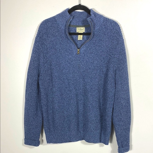L.L. Bean Men's 100% Organic Cotton Waffle Knit Sweater, Quarter Zip size Large - Picture 1 of 12